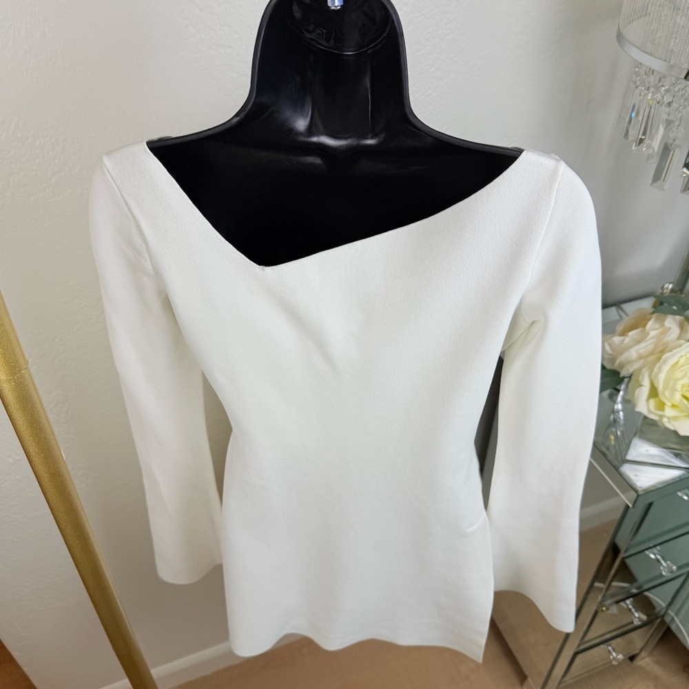 Proenza Schouler White Asymmetric Slit Knit Top Made in Italy S Luxe Minimalist - Picture 11 of 16
